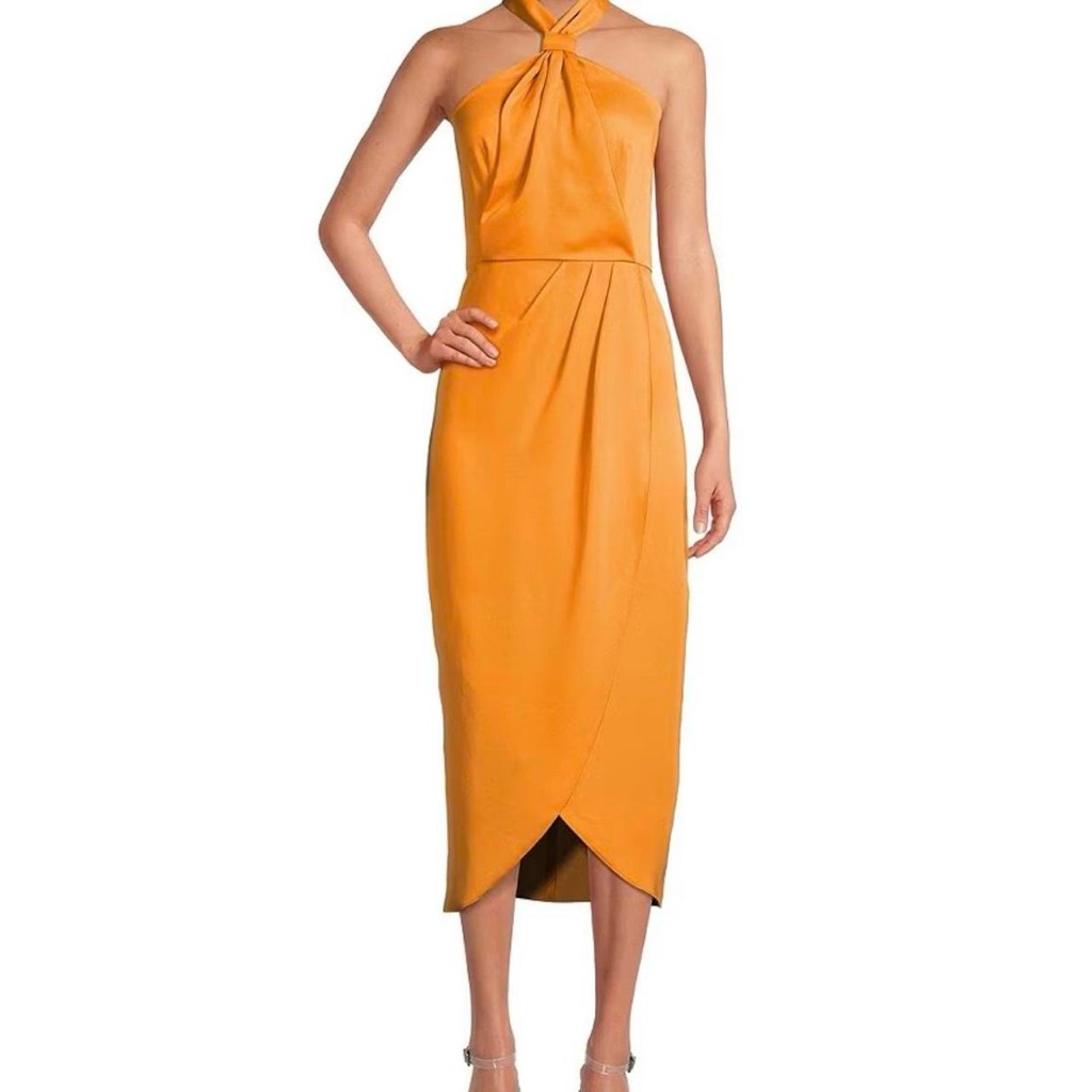 Gianni Bini Addie Halter Neck Sleeveless Crepe Tulip Hem Midi Dress